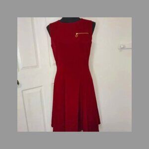 Calvin Klein Red Pleated Fit & Flare Dress Sleeveless